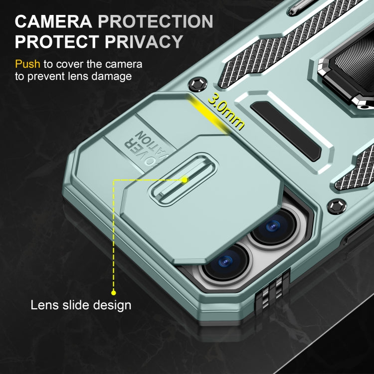 For iPhone 16 Armor PC + TPU Camera Shield Phone Case(Alpine Green)