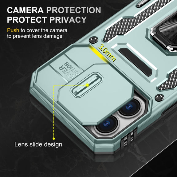 For iPhone 16 Armor PC + TPU Camera Shield Phone Case(Alpine Green)