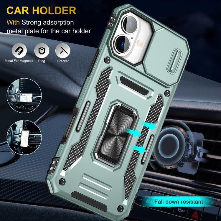 For iPhone 16 Armor PC + TPU Camera Shield Phone Case(Alpine Green)