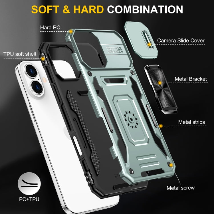 For iPhone 16 Armor PC + TPU Camera Shield Phone Case(Alpine Green)