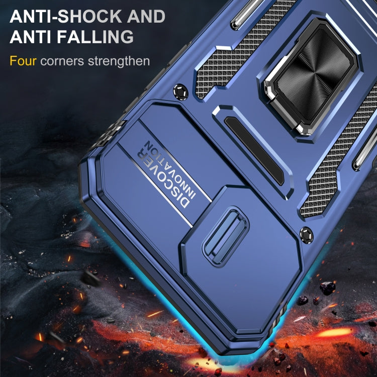 For iPhone 16 Armor PC + TPU Camera Shield Phone Case(Navy Blue)