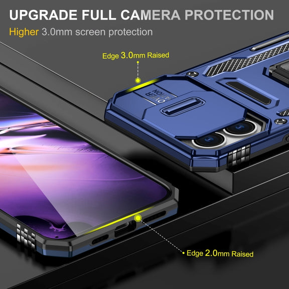 For iPhone 16 Armor PC + TPU Camera Shield Phone Case(Navy Blue)
