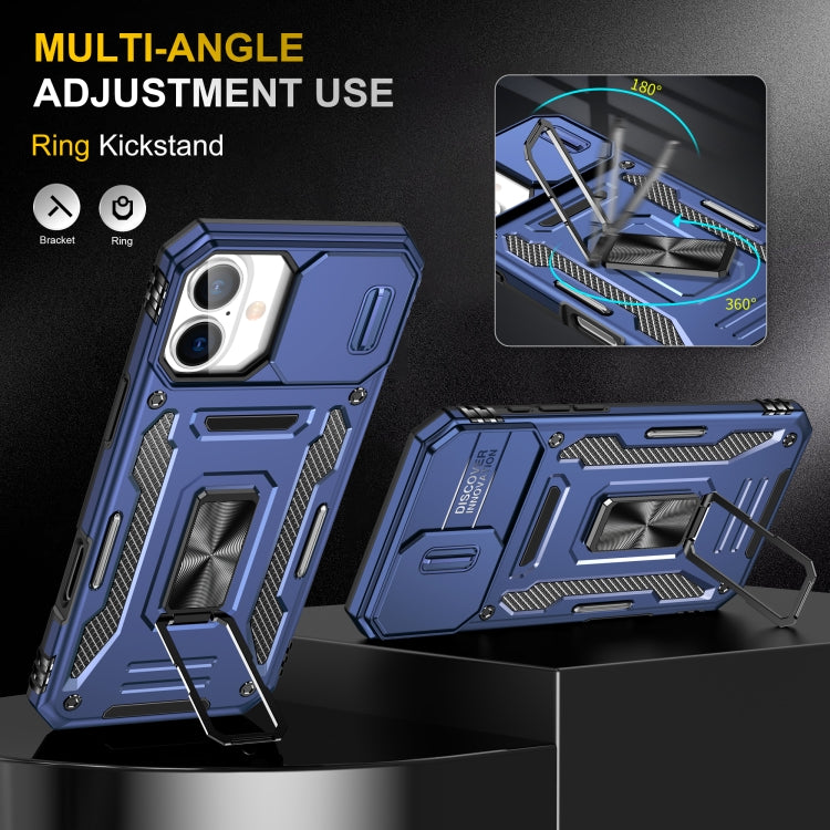 For iPhone 16 Armor PC + TPU Camera Shield Phone Case(Navy Blue)