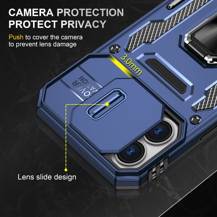 For iPhone 16 Armor PC + TPU Camera Shield Phone Case(Navy Blue)