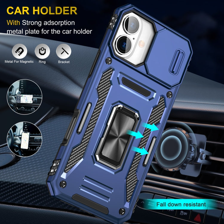For iPhone 16 Armor PC + TPU Camera Shield Phone Case(Navy Blue)