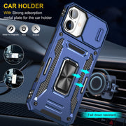 For iPhone 16 Armor PC + TPU Camera Shield Phone Case(Navy Blue)