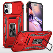 For iPhone 16 Armor PC + TPU Camera Shield Phone Case(Red)