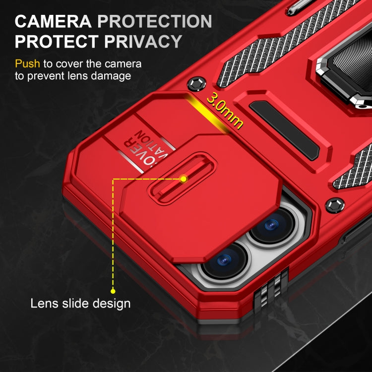 For iPhone 16 Armor PC + TPU Camera Shield Phone Case(Red)
