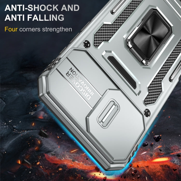 For iPhone 16 Armor PC + TPU Camera Shield Phone Case(Grey)