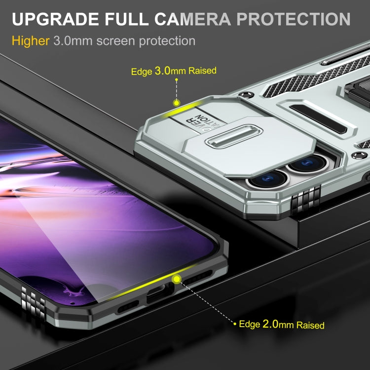 For iPhone 16 Armor PC + TPU Camera Shield Phone Case(Grey)