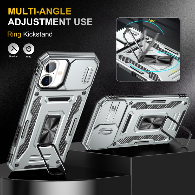 For iPhone 16 Armor PC + TPU Camera Shield Phone Case(Grey)