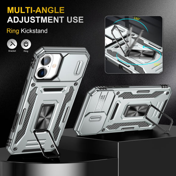 For iPhone 16 Armor PC + TPU Camera Shield Phone Case(Grey)