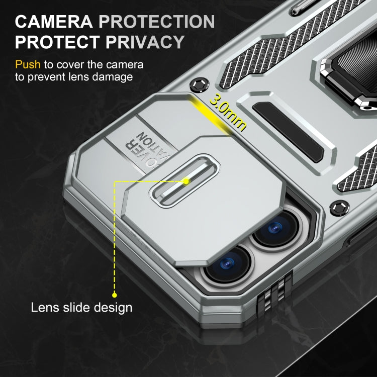 For iPhone 16 Armor PC + TPU Camera Shield Phone Case(Grey)