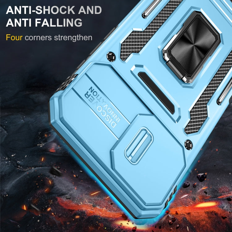 For iPhone 16 Armor PC + TPU Camera Shield Phone Case(Light Blue)