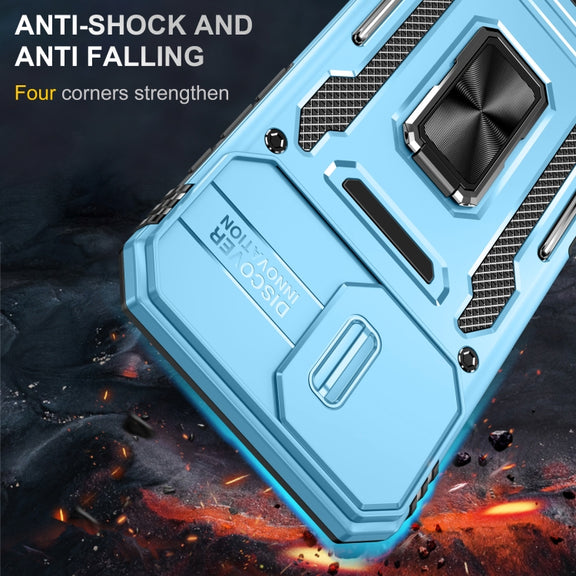 For iPhone 16 Armor PC + TPU Camera Shield Phone Case(Light Blue)