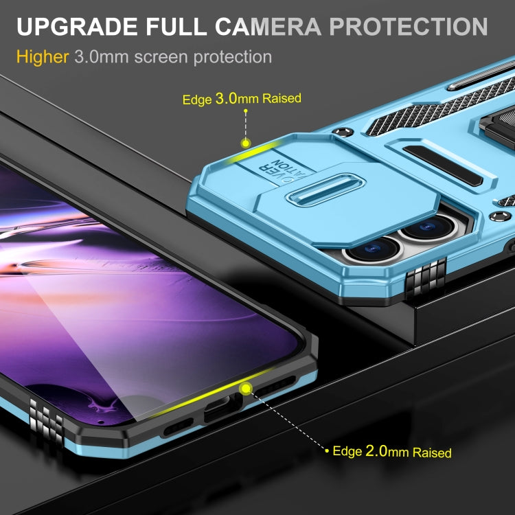 For iPhone 16 Armor PC + TPU Camera Shield Phone Case(Light Blue)