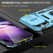 For iPhone 16 Armor PC + TPU Camera Shield Phone Case(Light Blue)