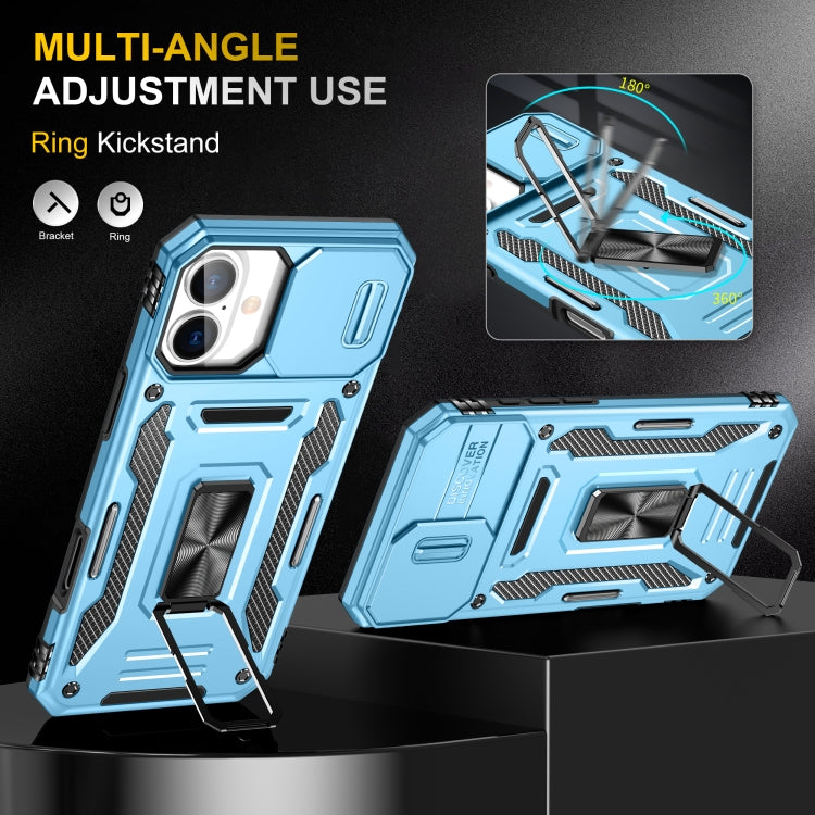 For iPhone 16 Armor PC + TPU Camera Shield Phone Case(Light Blue)