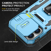 For iPhone 16 Armor PC + TPU Camera Shield Phone Case(Light Blue)