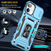 For iPhone 16 Armor PC + TPU Camera Shield Phone Case(Light Blue)