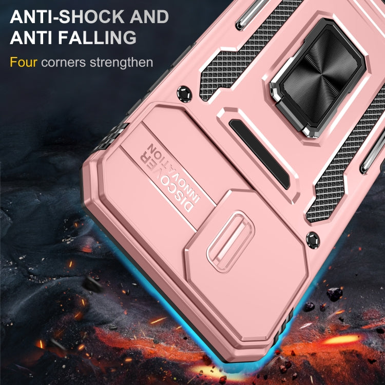 For iPhone 16 Armor PC + TPU Camera Shield Phone Case(Rose Gold)