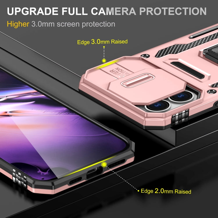 For iPhone 16 Armor PC + TPU Camera Shield Phone Case(Rose Gold)