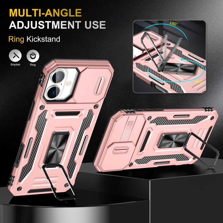 For iPhone 16 Armor PC + TPU Camera Shield Phone Case(Rose Gold)
