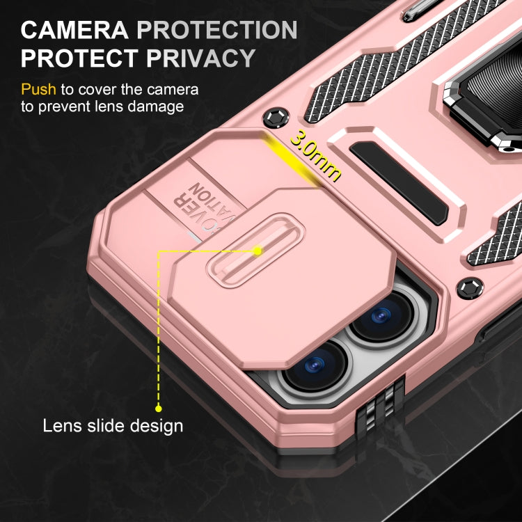 For iPhone 16 Armor PC + TPU Camera Shield Phone Case(Rose Gold)