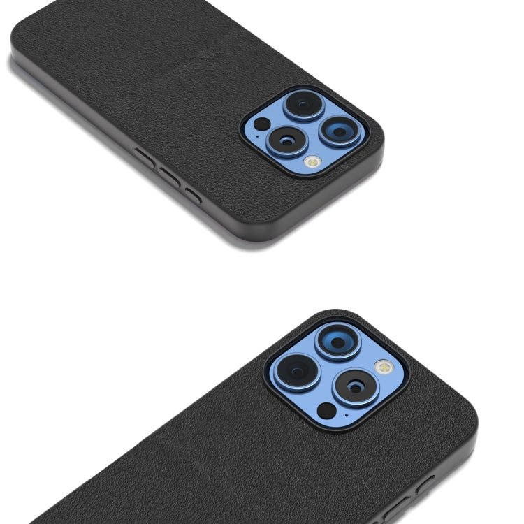 For iPhone 16 Pro Max ABEEL Genuine Leather Wave Black Edge Phone Case(Black)