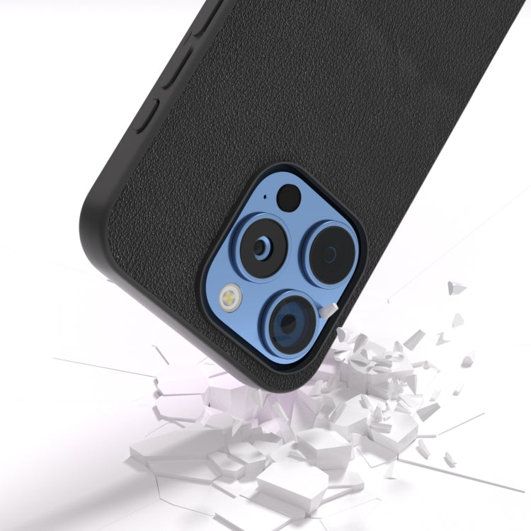 For iPhone 16 Pro Max ABEEL Genuine Leather Wave Black Edge Phone Case(Black)