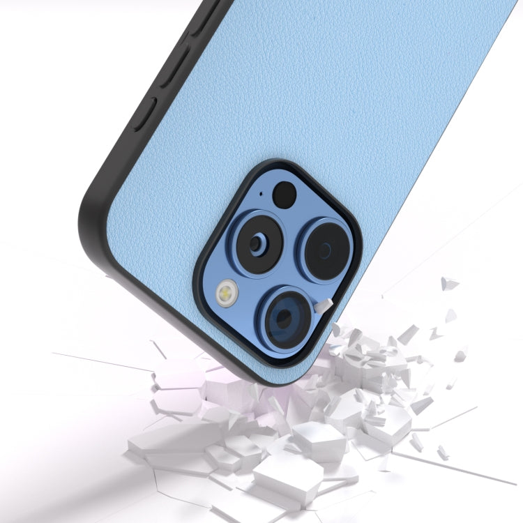 For iPhone 16 Pro ABEEL Genuine Leather Wave Black Edge Phone Case(Blue)