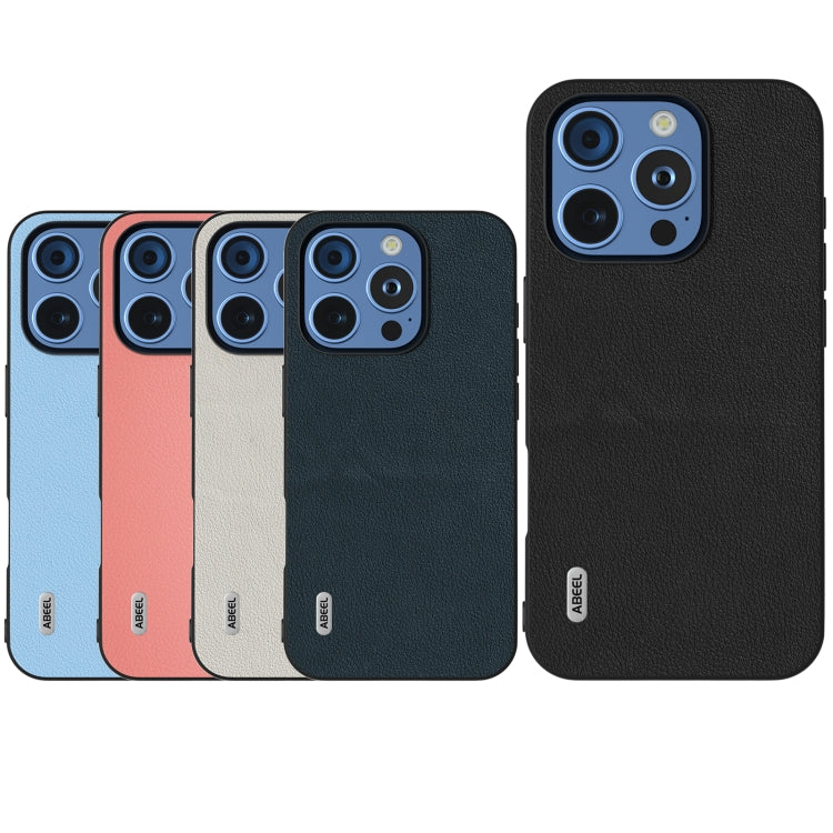 For iPhone 16 Pro ABEEL Genuine Leather Wave Black Edge Phone Case(Blue)