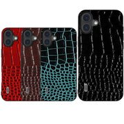 For iPhone 16 ABEEL Genuine Leather Crocodile Pattern Black Edge Phone Case(Red)
