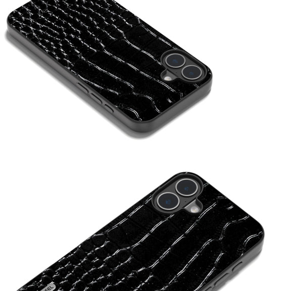 For iPhone 16 Plus ABEEL Genuine Leather Crocodile Pattern Black Edge Phone Case(Black)