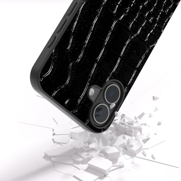 For iPhone 16 Plus ABEEL Genuine Leather Crocodile Pattern Black Edge Phone Case(Black)