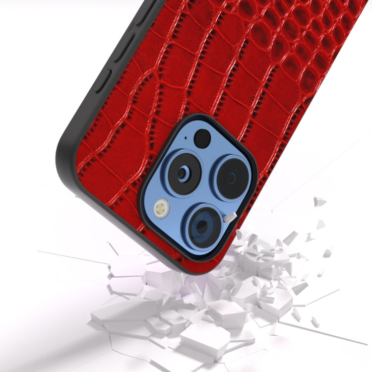 For iPhone 16 Pro ABEEL Genuine Leather Crocodile Pattern Black Edge Phone Case(Red)