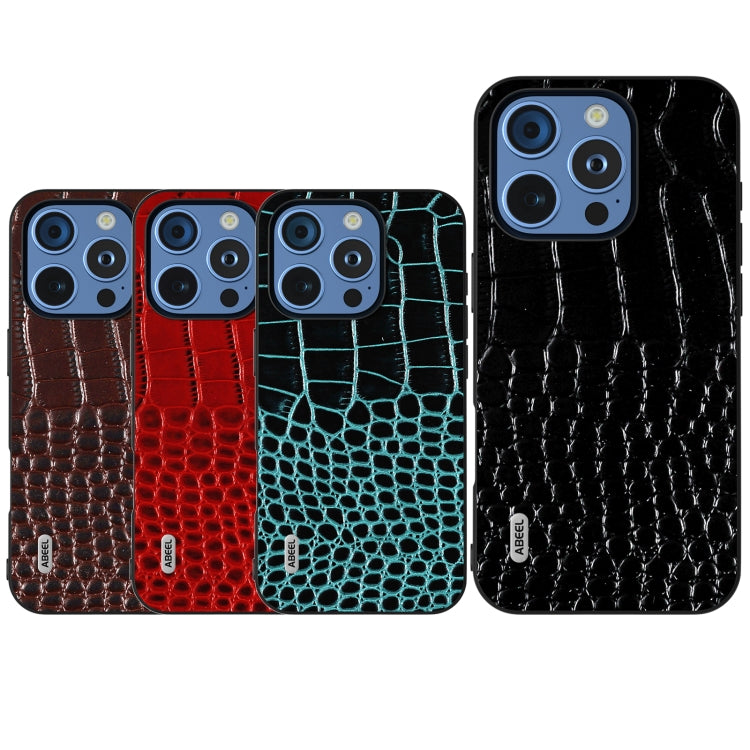 For iPhone 16 Pro ABEEL Genuine Leather Crocodile Pattern Black Edge Phone Case(Red)