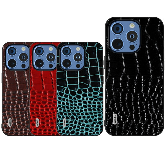 For iPhone 16 Pro ABEEL Genuine Leather Crocodile Pattern Black Edge Phone Case(Red)
