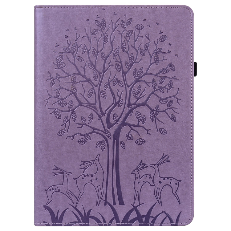 For Amazon Fire Max 11 Tree & Deer Embossed Leather Tablet Case(Purple)