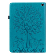 For Amazon Fire Max 11 Tree & Deer Embossed Leather Tablet Case(Blue)