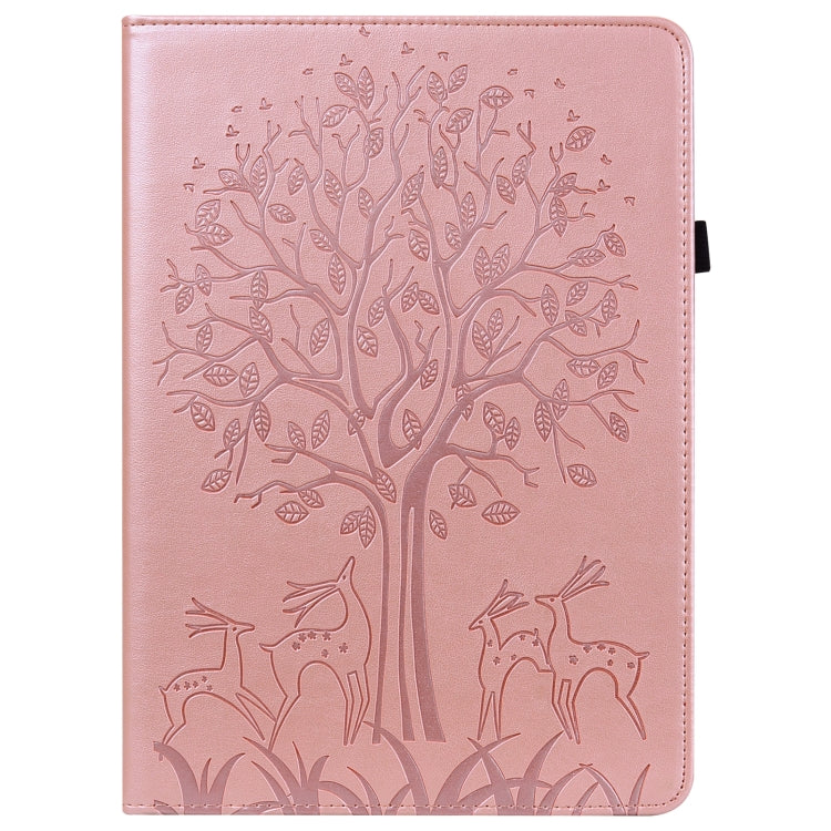 For Amazon Fire Max 11 Tree & Deer Embossed Leather Tablet Case(Pink)