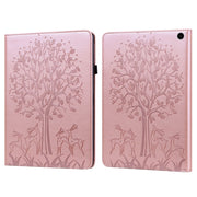 For Amazon Fire Max 11 Tree & Deer Embossed Leather Tablet Case(Pink)