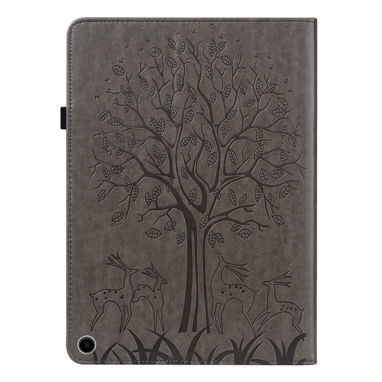 For Amazon Fire Max 11 Tree & Deer Embossed Leather Tablet Case(Grey)