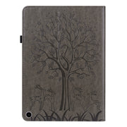 For Amazon Fire Max 11 Tree & Deer Embossed Leather Tablet Case(Grey)