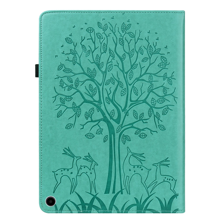 For Amazon Fire Max 11 Tree & Deer Embossed Leather Tablet Case(Green)