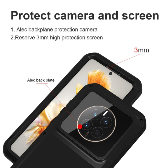 For Huawei Mate 50 LOVE MEI POWERFUL Metal Shockproof Life Water-resistant Dustproof Phone Case(Black)