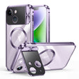 For iPhone 14 Large Window Holder MagSafe Magnetic Metal Phone Case(Purple) - iPhone 14 Cases by PMC TechLife | Online Shopping South Africa | PMC TechLife