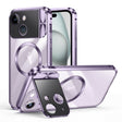 For iPhone 15 Large Window Holder MagSafe Magnetic Metal Phone Case(Purple) - iPhone 15 Cases by PMC TechLife | Online Shopping South Africa | PMC TechLife