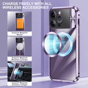 For iPhone 15 Large Window Holder MagSafe Magnetic Metal Phone Case(Blue)
