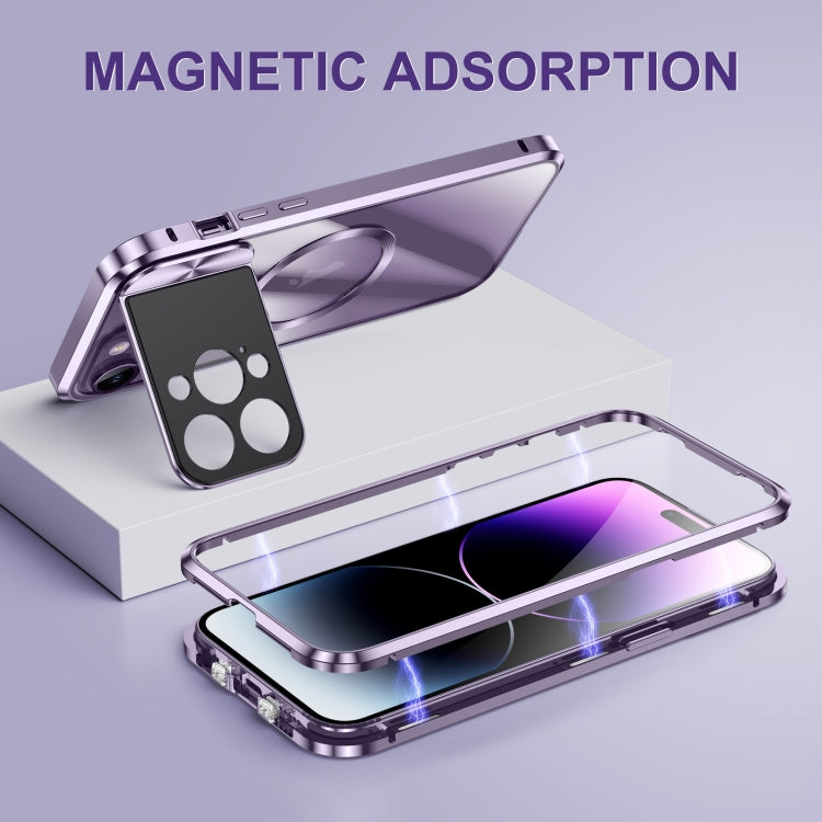 For iPhone 14 Pro Large Window Holder MagSafe Magnetic Metal Phone Case(Yellow)
